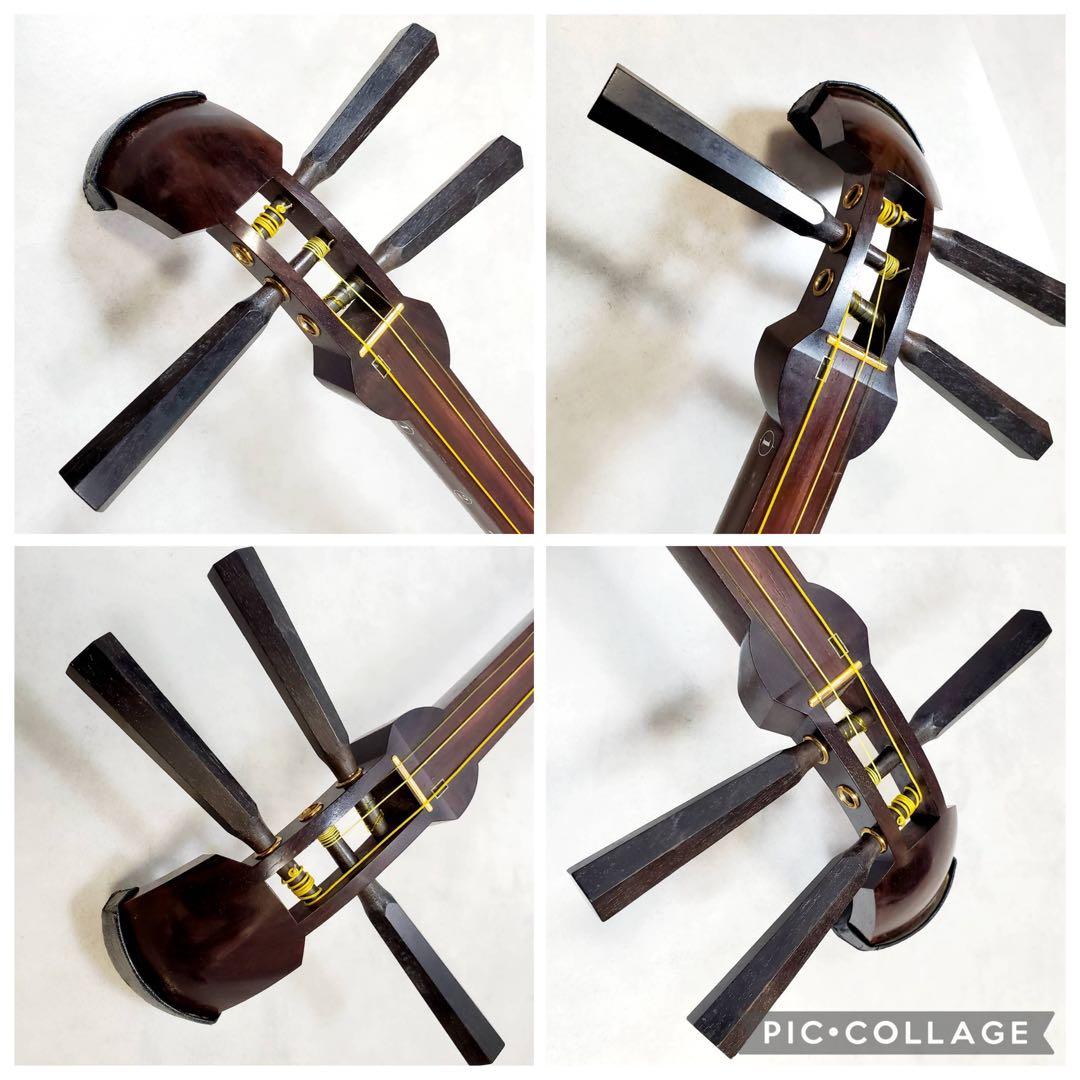 ジャンク 津軽三味線 東さわり 丸打胴 犬皮 中棹 紫檀 三つ折り ハード