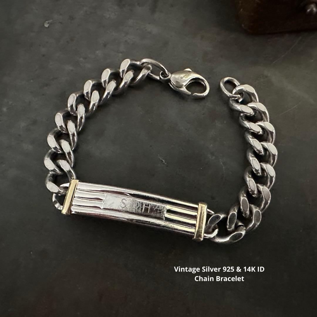 希少　ヴィンテージ　シルバー　925 14K 喜平　ID ブレスレット　アメリカ
