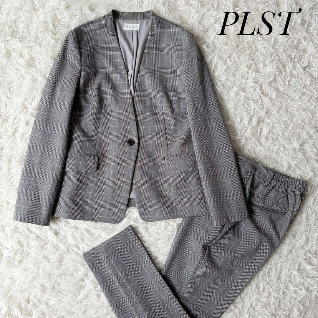PLSTプラステ セットアップスーツ チェック ノーカラージャケット 洗濯可