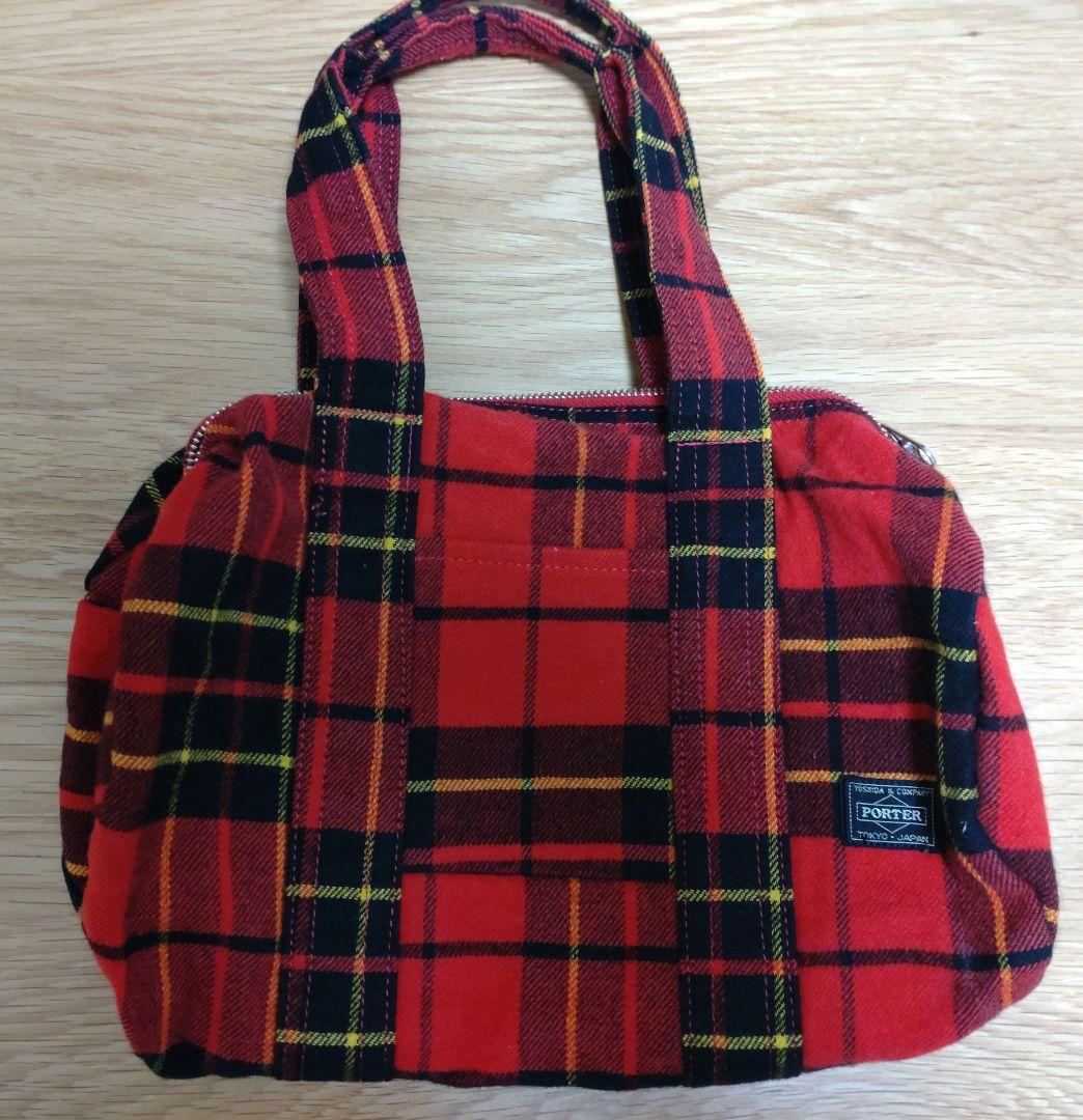 ヘッドポーター 赤チェック ボストンバッグ