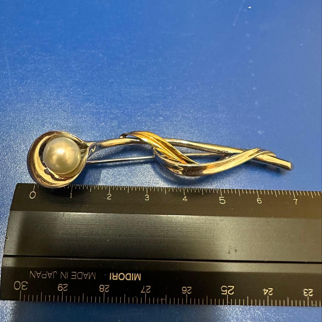 silver k18 真珠　ブローチ