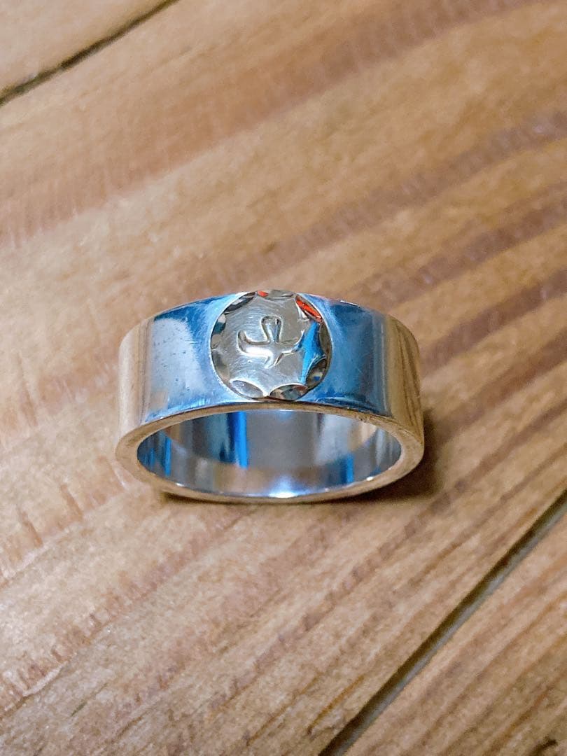 【さとし】18号 GORO'S 金メタル付き 平打ち シルバーリング