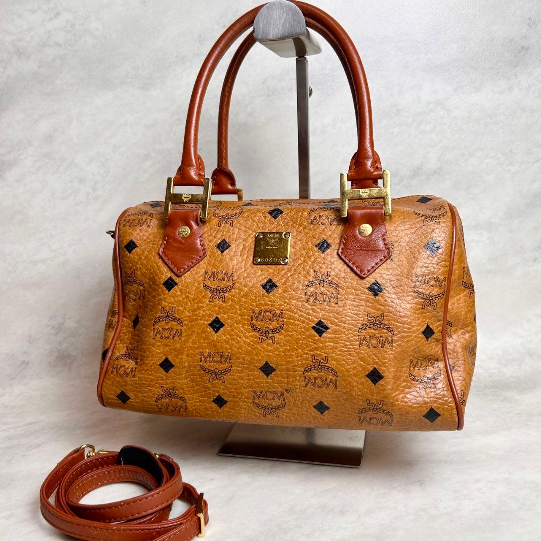 【美品】 MCM 2way ミニ ボストンバッグ ハンドバッグ ブラウン