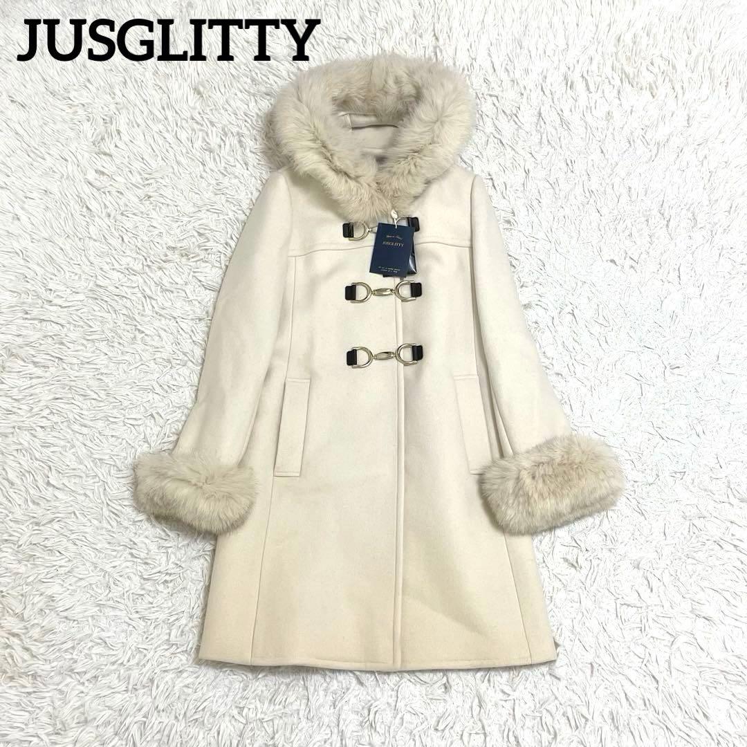 新品ジャスグリッティ ビット付きダッフルコート　フォックスファー　ウールコート