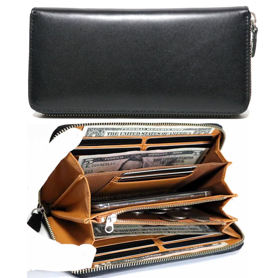 Y52 栃木レザー×姫路レザー ラウンドジップ 長財布 新品未使用 人気 黒色