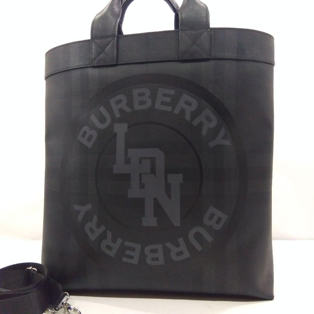 【美品】バーバリー トートバッグ 2way ショルダー レザー×PVC 黒