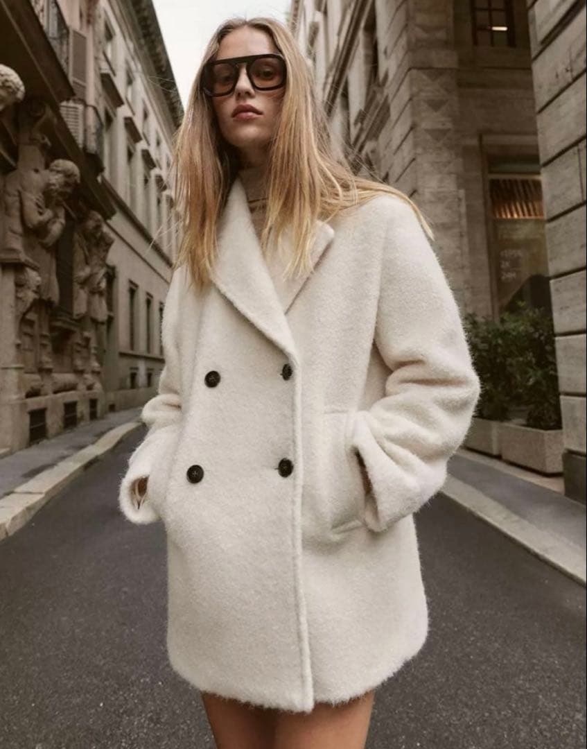 ZARA ブークレダブルブレストミディ丈コート ZARA ブークレダブルブレストミディ丈コート エクリュ - メルカリ