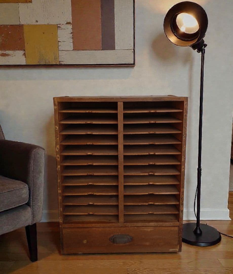 木製ラック 12段 引き出し付き カルテ棚　収納　アンティーク　ビンテージ