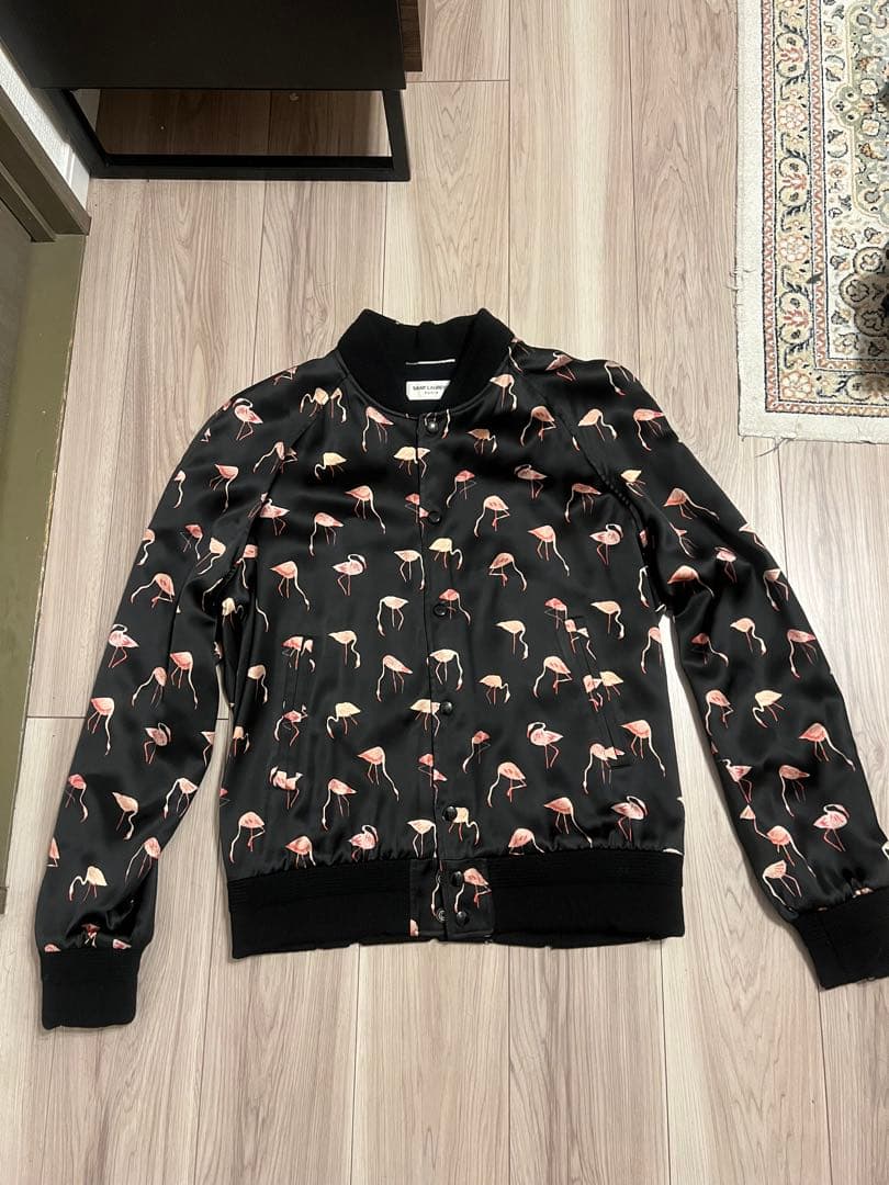 SAINT LAURENT フラミンゴ柄ジャケット、ダメージ加工