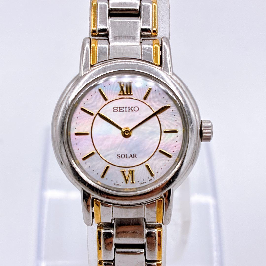 【極美品】SEIKO ソーラー マザーオブパール文字盤 V110-0AC0 レア
