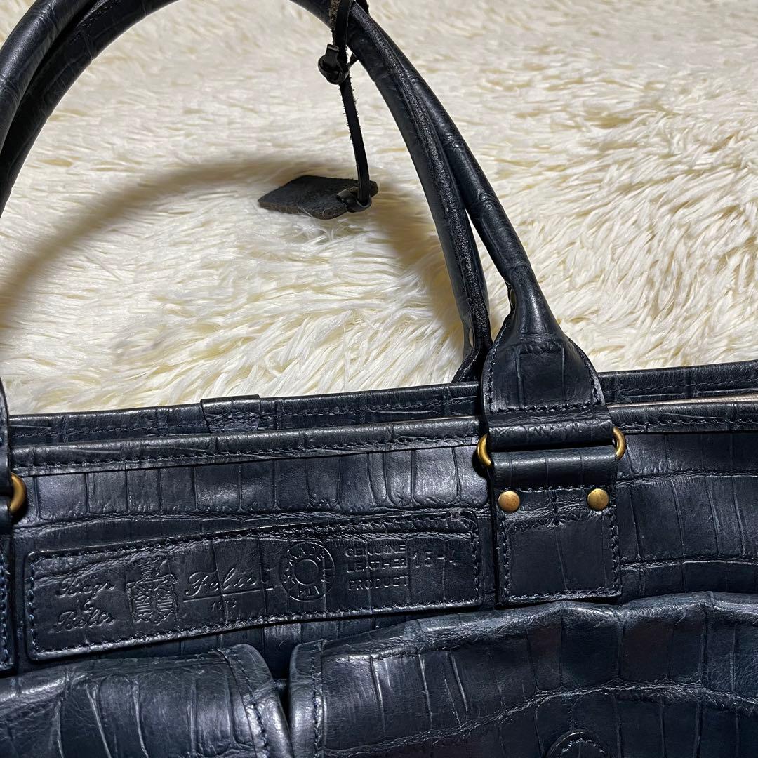 ま*君様 希少✨フェリージ トートバッグ レザー クロコ型押し チャーム