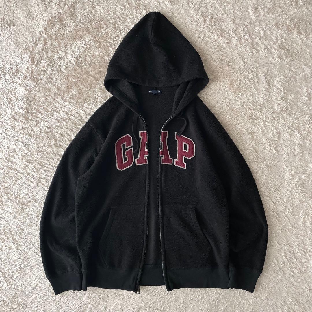 ギャップ 10s フリース ジップアップ パーカー M 黒