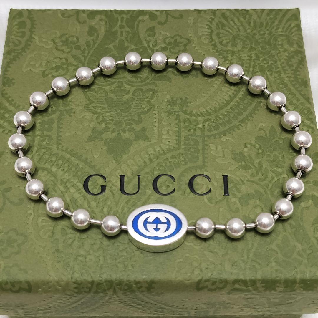 GUCCI グッチ インターロッキングG ブレスレット 18 ボールチェーン 青