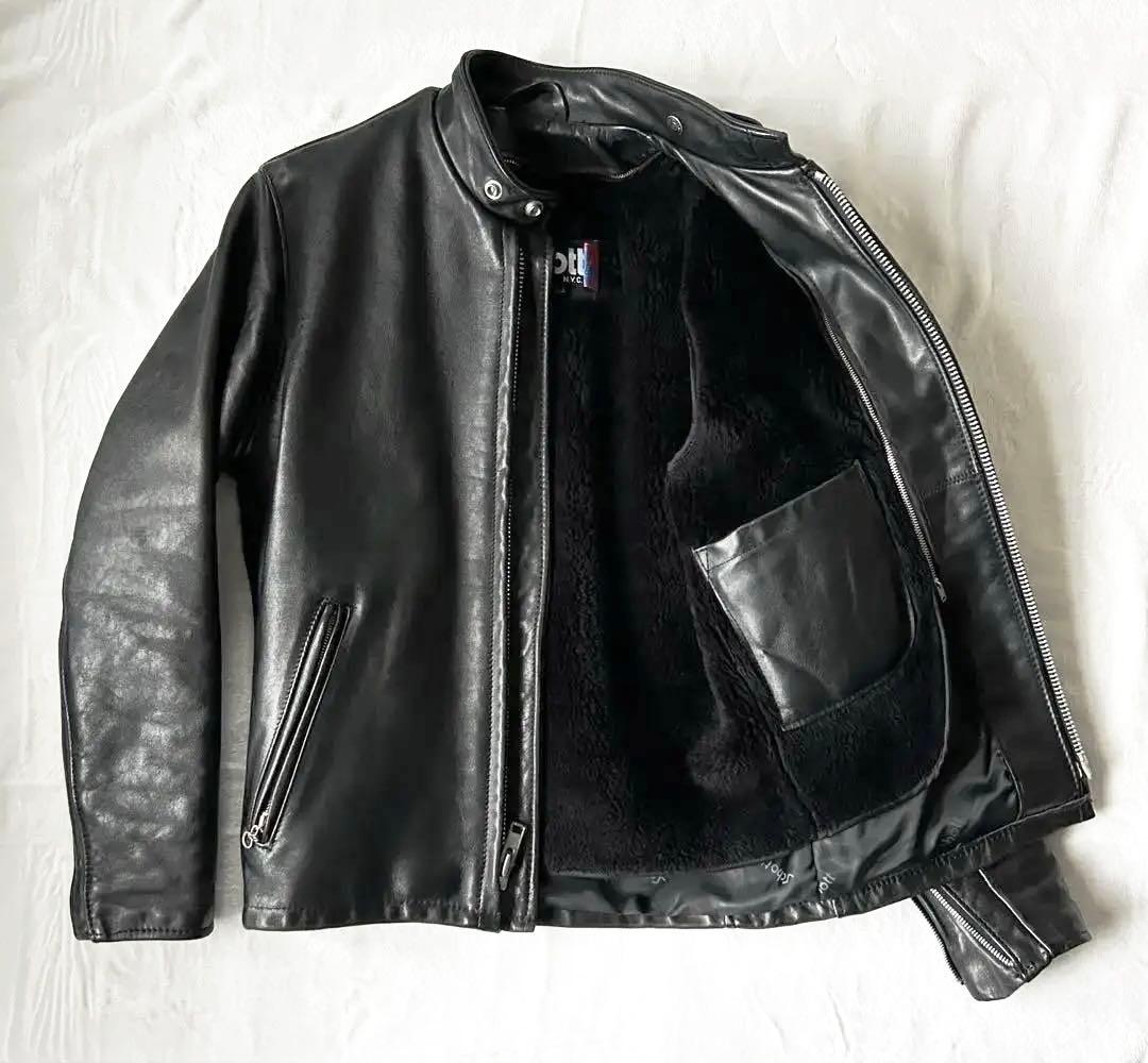 【美品】 Schott ブラックレザーシングルライダースジャケット