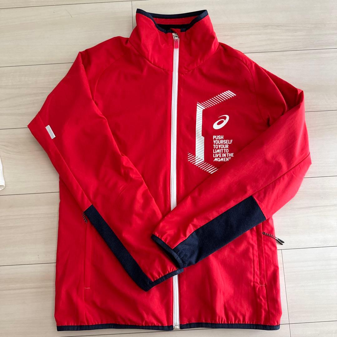 asics ウィンドブレーカー L 赤 - メルカリ