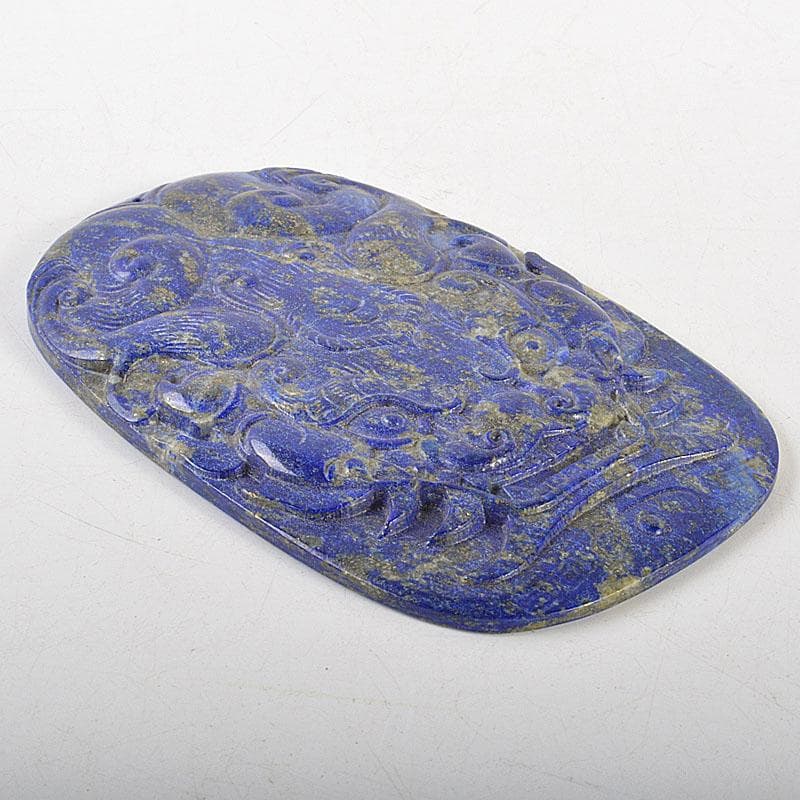 中国 玉石彫刻 ラピスラズリ 神獣彫 根付 玉器 紙鎮 時代箱 C 6816