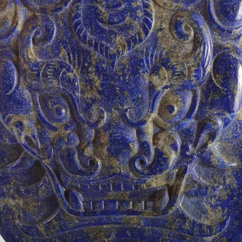 中国 玉石彫刻 ラピスラズリ 神獣彫 根付 玉器 紙鎮 時代箱 C 6816