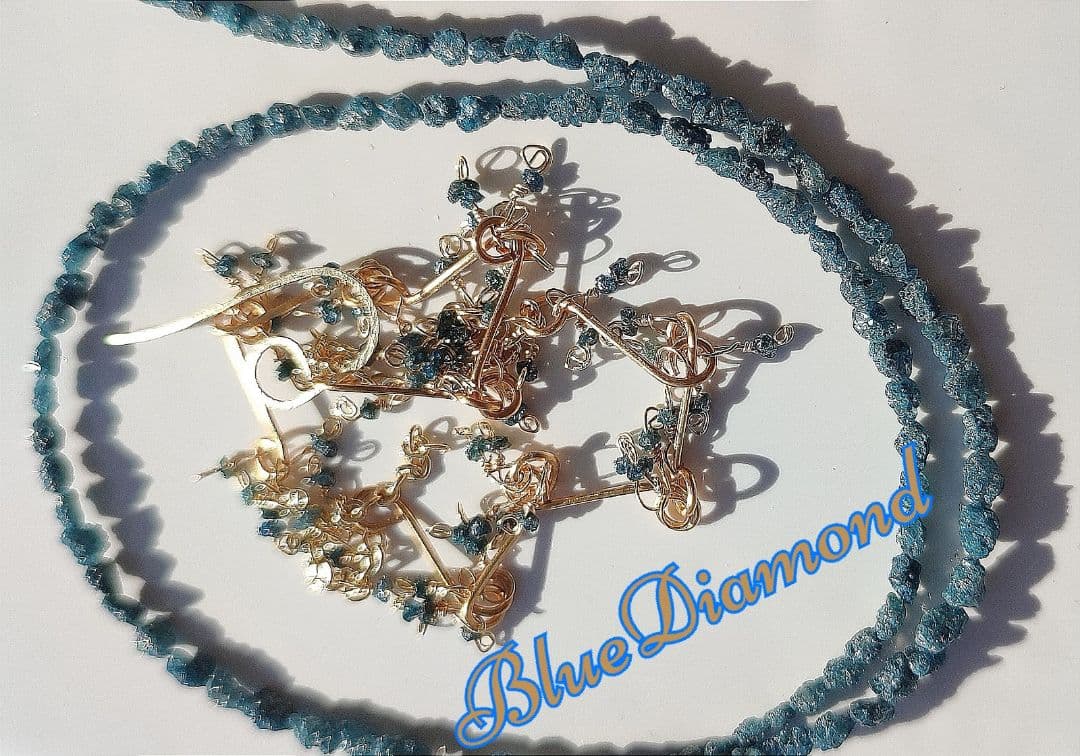 14Kgf ブルー ダイヤモンド 原石 ネックレス 男女兼用 誕生石 贈り物