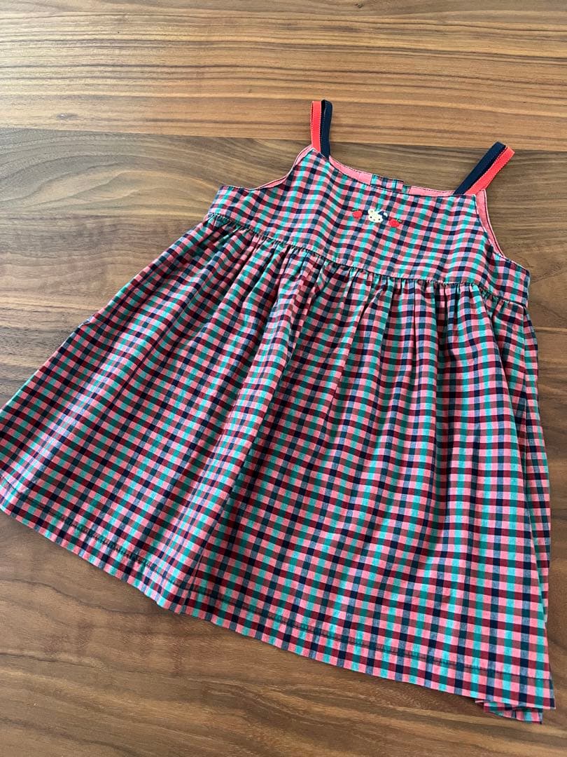 ファミリア　赤と緑のチェック柄ワンピース　ジャンパースカート 90 XX