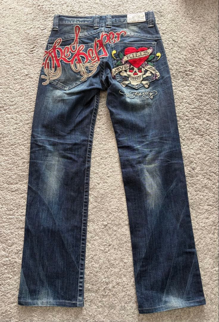 い様レッドペッパーエドハーディー コラボ デニムロゴ刺繍 28 スカル y2k