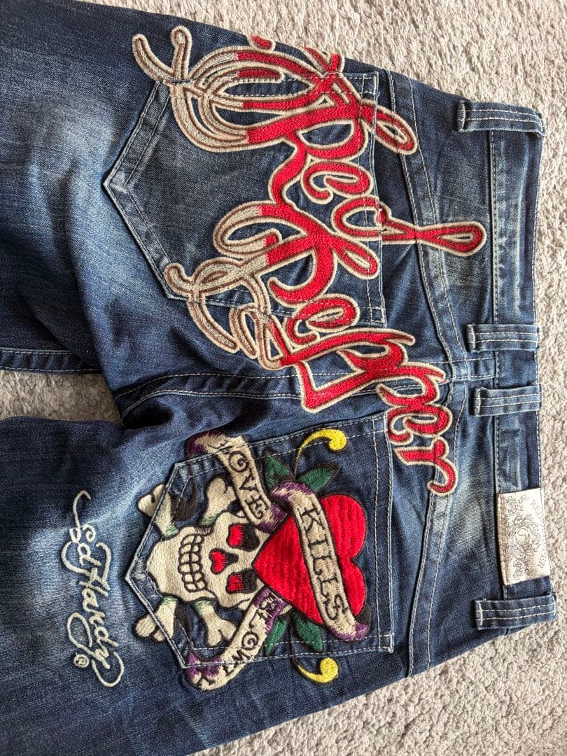 い様レッドペッパーエドハーディー コラボ デニムロゴ刺繍 28 スカル