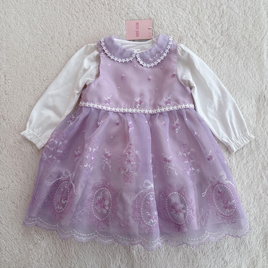 新品✨mezzo piano バラ刺繍オーガンジーワンピース インナー付き
