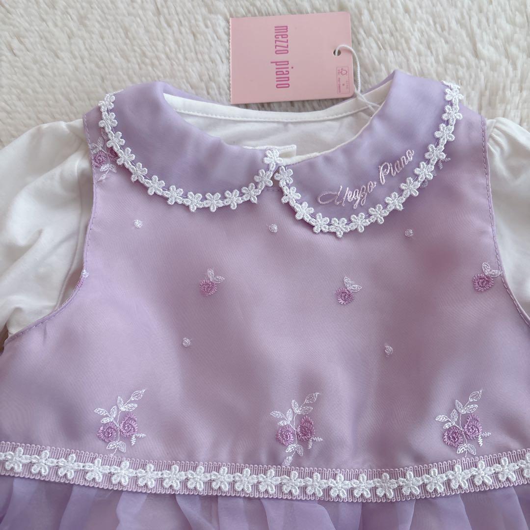 新品✨mezzo piano バラ刺繍オーガンジーワンピース インナー付き