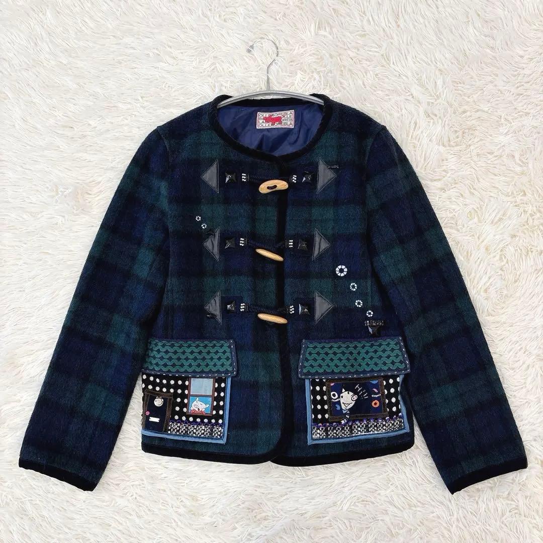 OLLEBOREBLA チェック柄 ダッフルコート風 ウール混 ジャケット