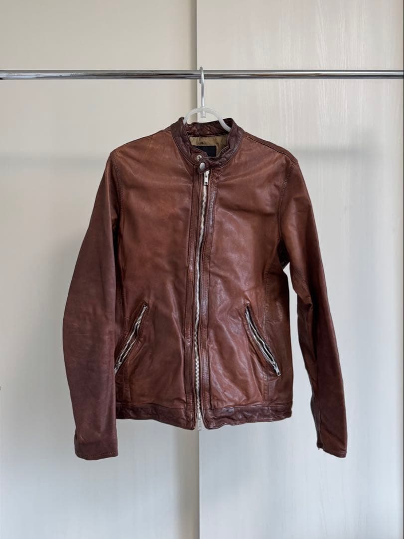 【美品】ユナイデットアローズ ライダースジャケット シングルジップ Mサイズ ユナイテッドアローズ シングルライダース ジャケット 牛革 ブラウン