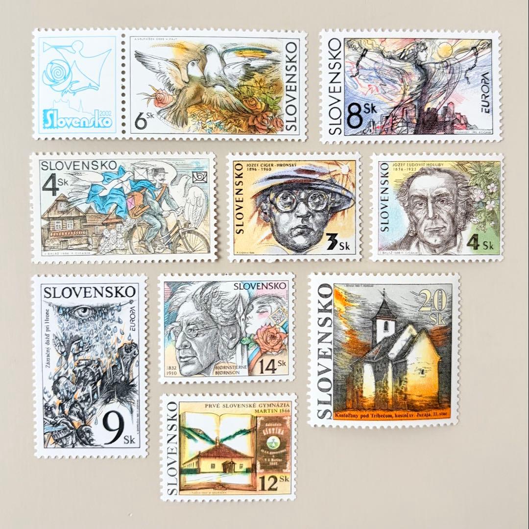 外国切手9枚（スロバキア：繊細なタッチの切手） - メルカリ