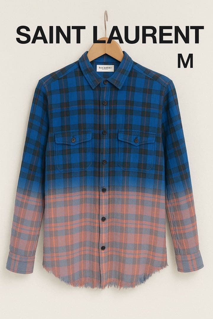 キムタク着用Saint Laurent Paris グラデーションチェックシャツ