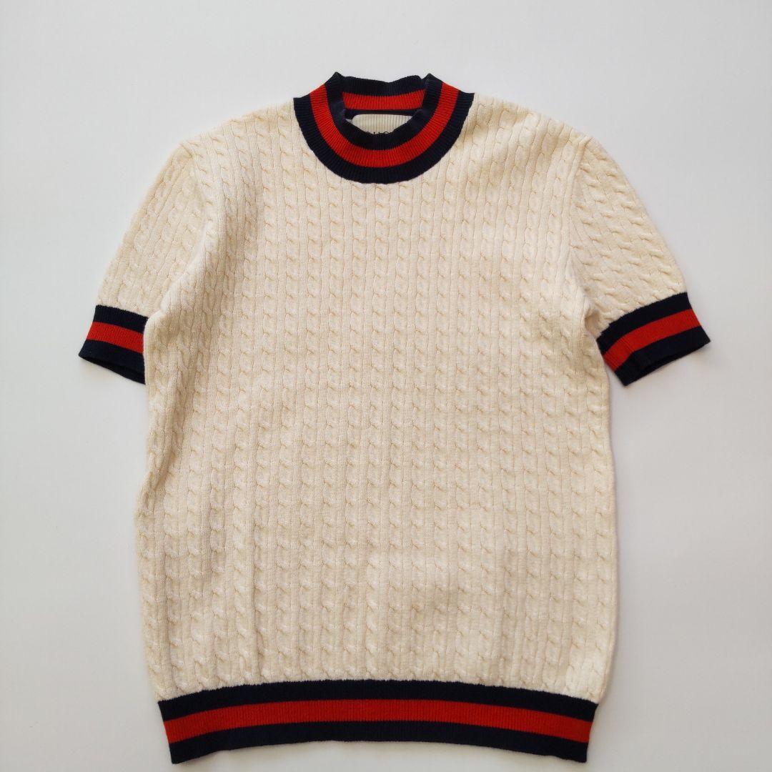 美品 グッチ シェリーライン 半袖 ケーブル コットン ニット トップス XS
