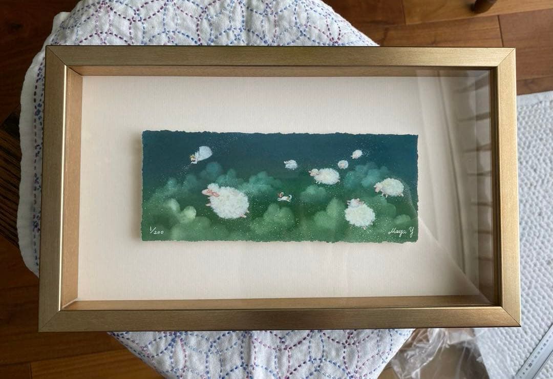 横山真弥氏　「羊雲」　アーカイバルプリントフレーム　羊とわんこ　1番/200 横山真弥『 星空のメリーゴーランド』 アーカイバル・プリント - メルカリ