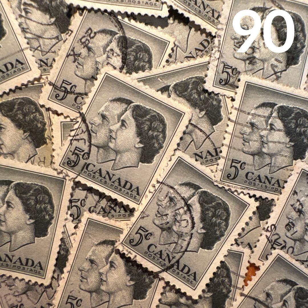 おしゃれな外国切手 カナダ モノトーン 90枚 海外切手 紙もの 古切手
