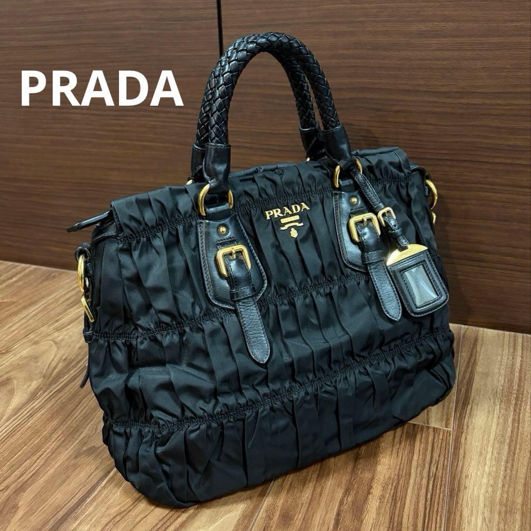 S58　美品PRADA プラダ ギャザー ハンドバッグ 2WAYショルダー PRADA（プラダ） ギャザー 2WAYハンドバッグ ショルダーバッグ