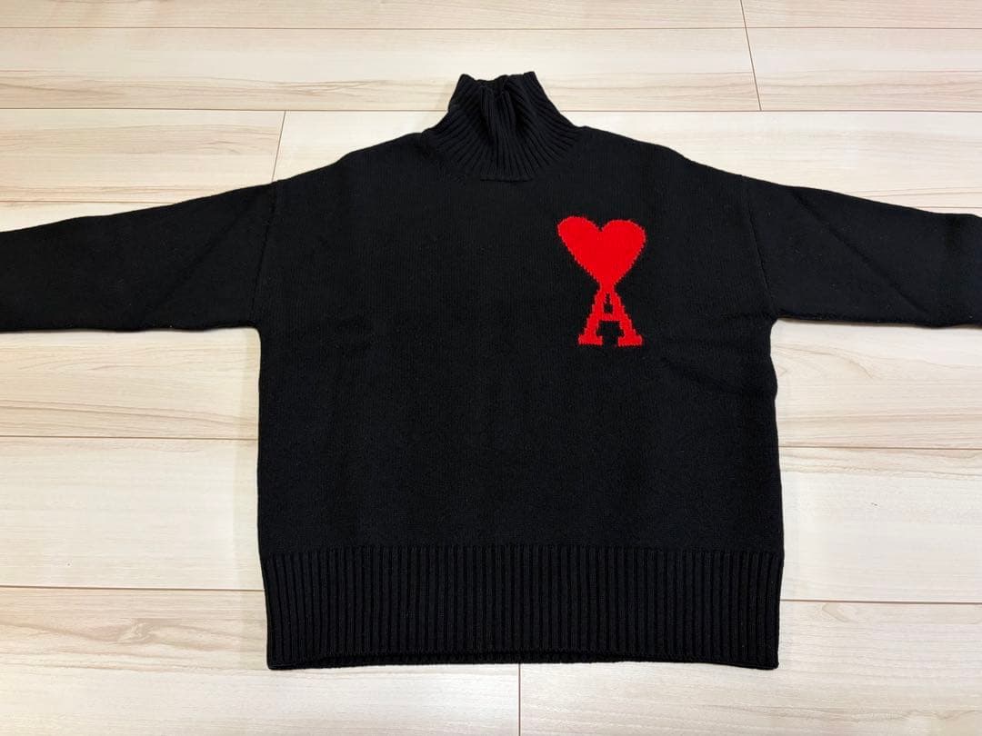 AMI PARIS アミパリス ハートロゴ タートルネック ニット ブラック