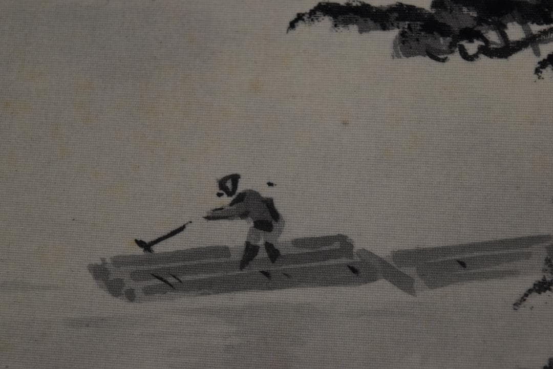 【真作】井元荻浦/薫風図/嵐峡山水図/横物/掛軸☆宝船☆Z-727