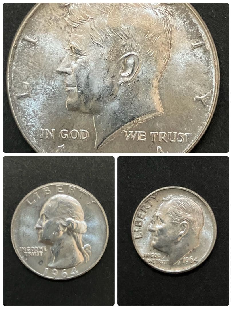 1964 セット① ジョン・F・ケネディ　ハーフダラー　クォーター　ワンダイム