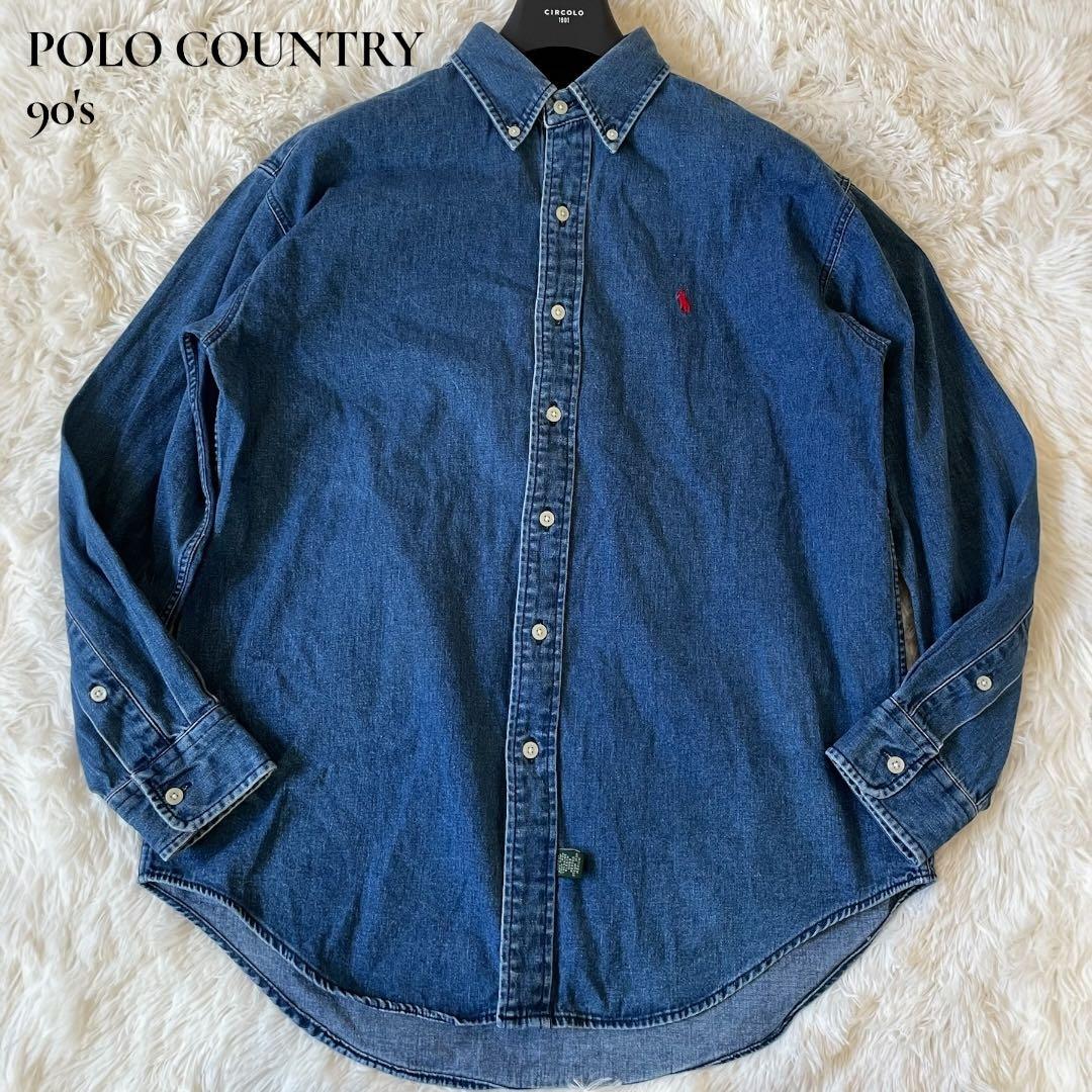 美品✨ 90s POLO COUNTRY ラルフローレン デニムシャツ M 濃紺
