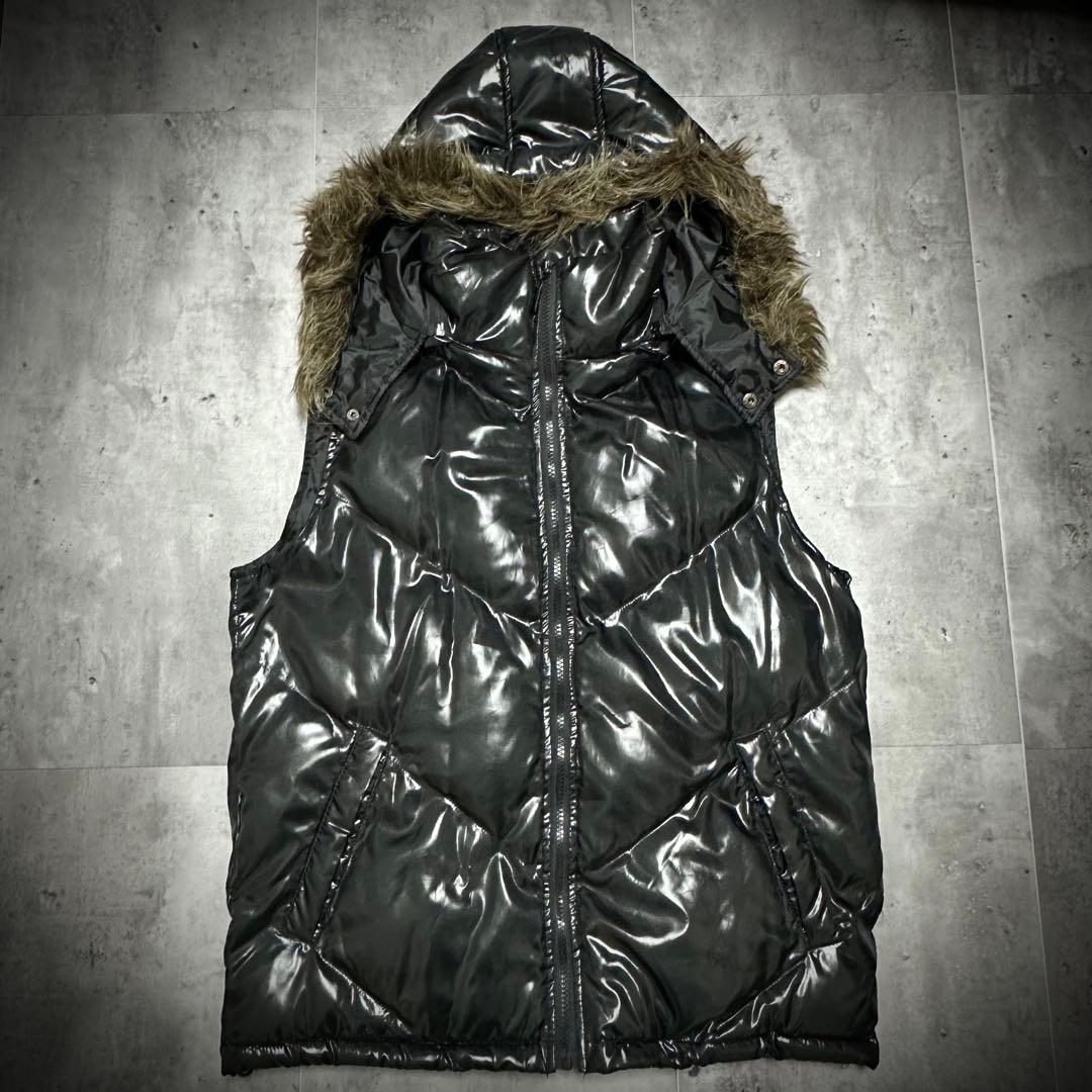 00s Y2K archive ファー ダウンベスト 光沢 平成初期 L お兄系 - メルカリ