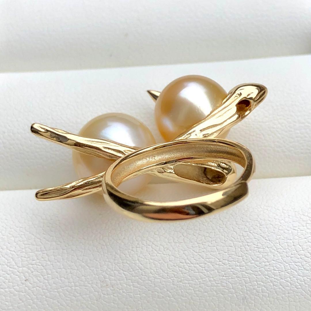 本真珠南洋白蝶真珠シルバーとゴールド「鳥と枝」s925リングY888