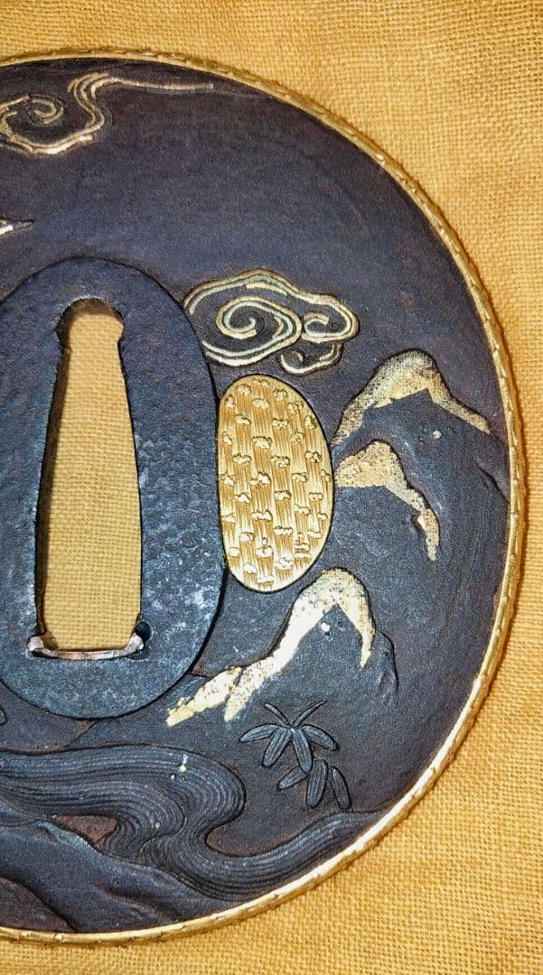 鉄鍔 鐔 (無銘宗典 橋袂賢人図) 江戸時代 金覆輪 金埋金 箱付き - メルカリ