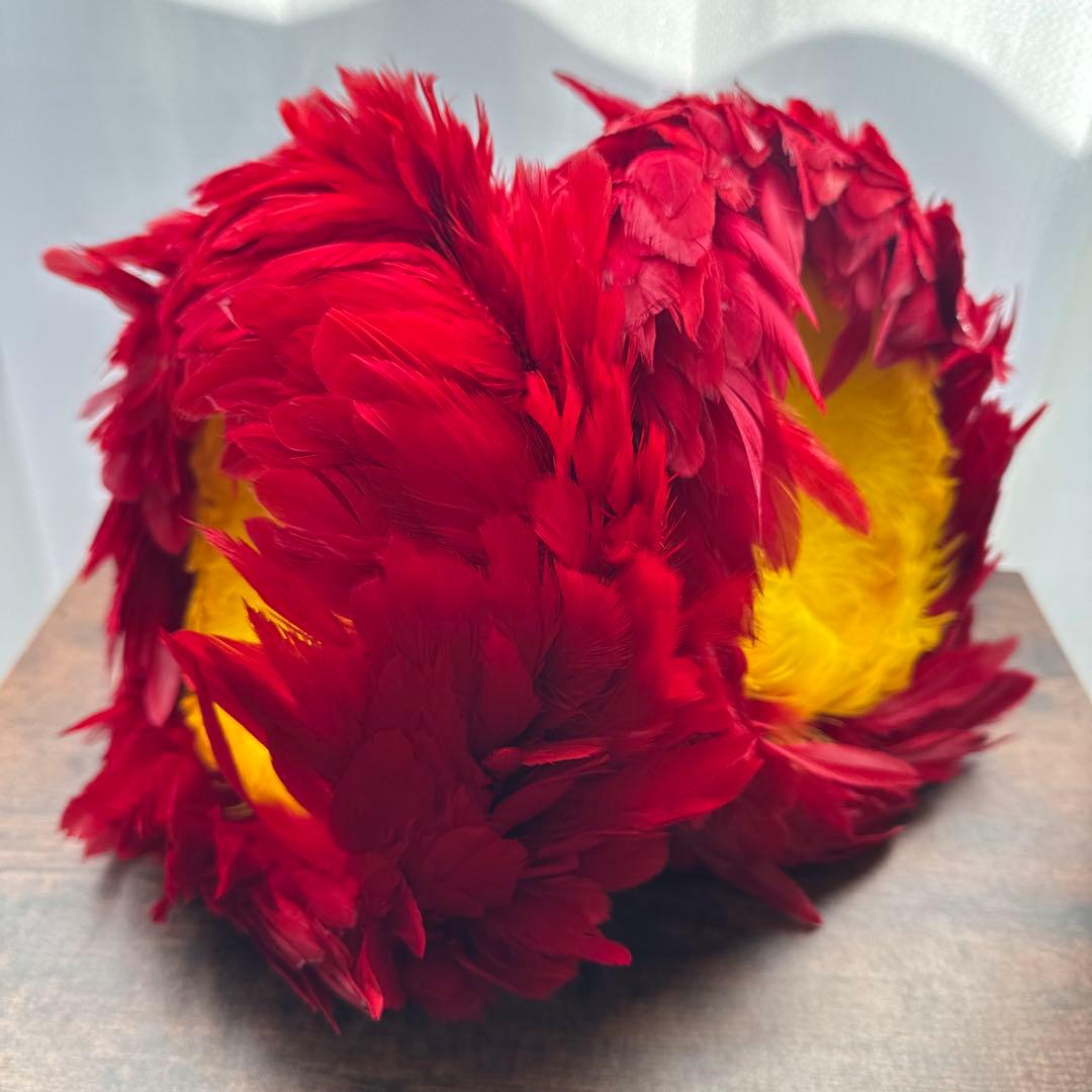 フラダンス用赤黄色羽毛楽器ウリウリ2点セット 入れ物付き ウリウリ赤黄 2本セット Lサイズ（一体型）直径26~32cm 羽根の厚み13cm