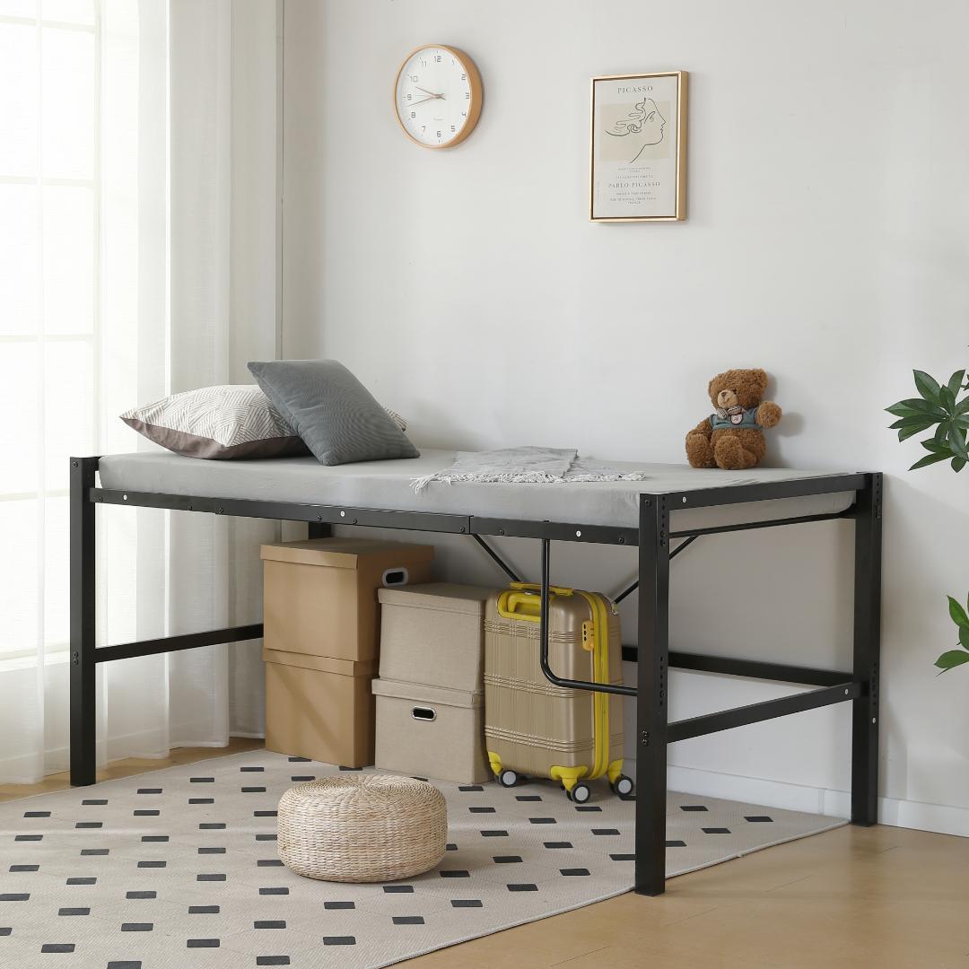 【高さ90cm/ブラック】ロフトベッド パイプベッド シングル ロータイプ