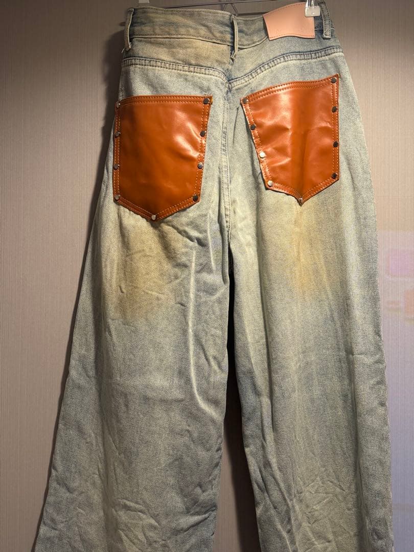 ダメージ加工ライトブルーデニム ワイドレッグ - メルカリ