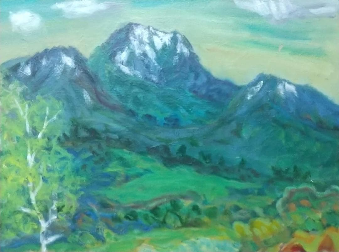 油彩画 「妙高残雪の頃」F8 油絵 絵画 風景画 アート 妙高山 - メルカリ