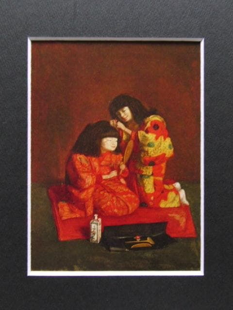 岸田劉生、【二人麗子図（童女飾髪図）】、新品高級額 額装付、年代物・希少画集画