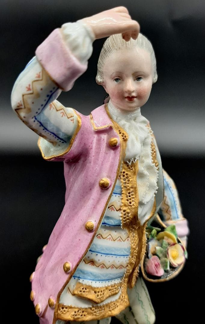 美品古マイセン／アシエ1768年『花摘みの男』大型フィギュリン美品1級