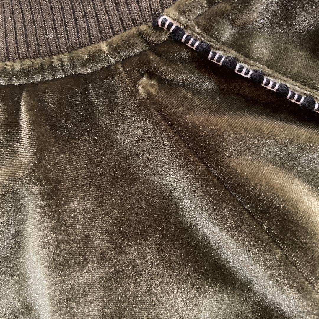 ベロアスカジャン グリーン スカル 薔薇 豹柄裏地 パイピング Cambio