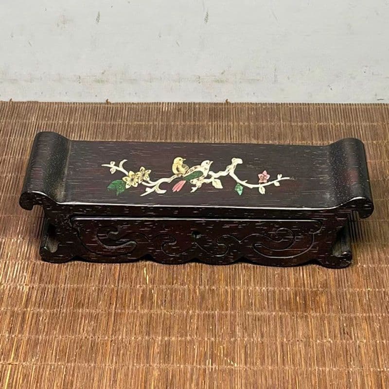 紫檀 象嵌貝殻 墨床 机面置物 筆架文房置物·案頭筆棚 書道具現代工芸品美術品